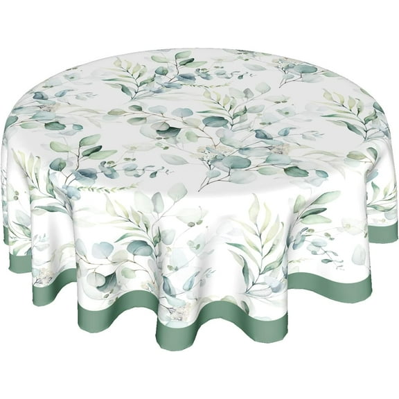 Spring Flower Tablecloth Round 60 Inch Sage Green Leaf Floral Round Tablecloth Farmhouse Watercolor Eucalyptus Decor Tablecloths Waterproof Polyester Table Cloth Round for Holiday Home party Decor