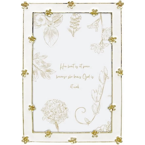 Spring Flower Thin Border Photo Frame / 4x6 In | For Vertical & Horizontal Display on Tabletops | Perfect for Home Decor, Wedding, Graduation, Or Milestone Photos (White+Gold)