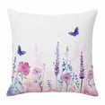 thumbnail image 1 of Spring Flower Throw Pillow Cover Idyllic Purple Lavender Butterfly Cotton Linen Cushion Cover Throw Pillow Case with Invisible Zipper for Couch Sofa Bed Chair Car 16x16 Inch, 1 of 9