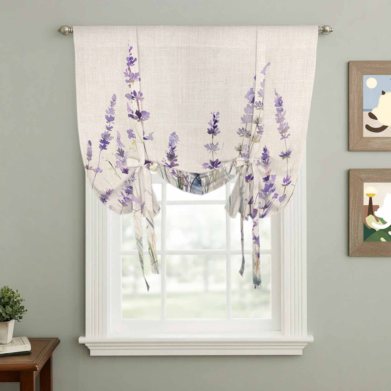 Spring Flower Tie Up Curtain 45 Inches Long, Vintage Purple Lavender ...