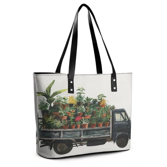 Spring Flower Truck Can (6) Woman Leather Handbags Large Tote Bag Fashion Portable Handbags With Zipper