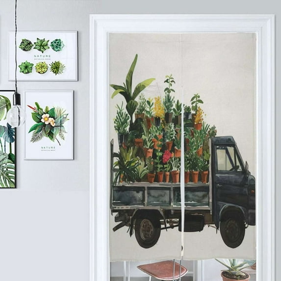 Spring Flower Truck Can Door Curtain Nordic Living Room DoorCurtain Porch Partition Curtain Kitchen Rative Half Curtain