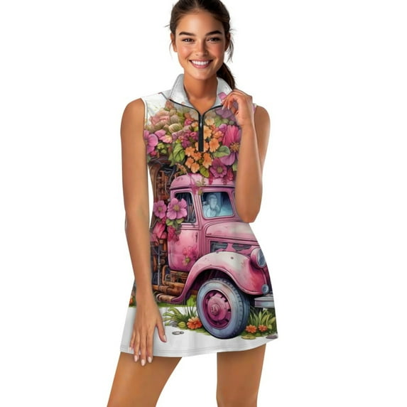 Spring Flower Truck Can Sports Dresses Women Tennis Dress Outdoor Badminton Golf Quick-Drying And Breathable Sports Dress
