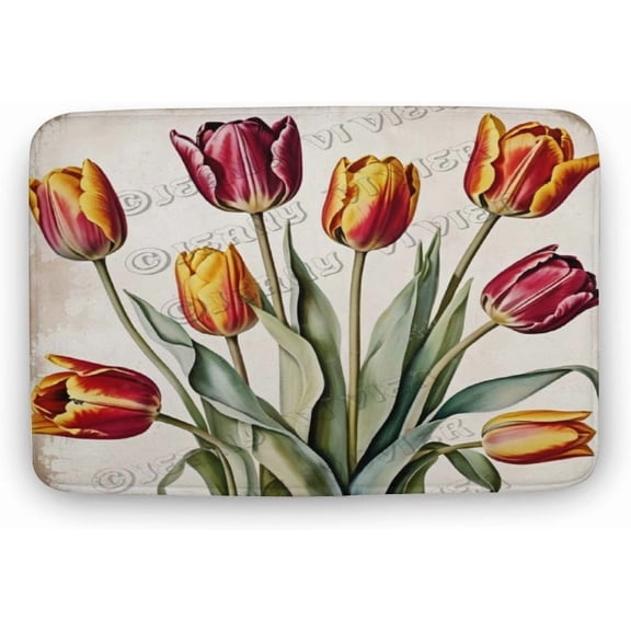 Spring Flower Tulip Vintage Bath Mat Boho Non-Slip Bathroom Rug Soft Machine Washable Bathroom Mat Cute Bath Mats for Bathroom Decor for Sink Tub Door Mat 20"x32"