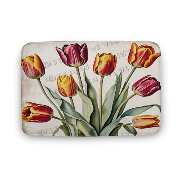 Spring Flower Tulip Vintage Bath Mat Boho Non-Slip Bathroom Rug Soft Machine Washable Bathroom Mat Cute Bath Mats for Bathroom Decor for Sink Tub Door Mat 20"x32"