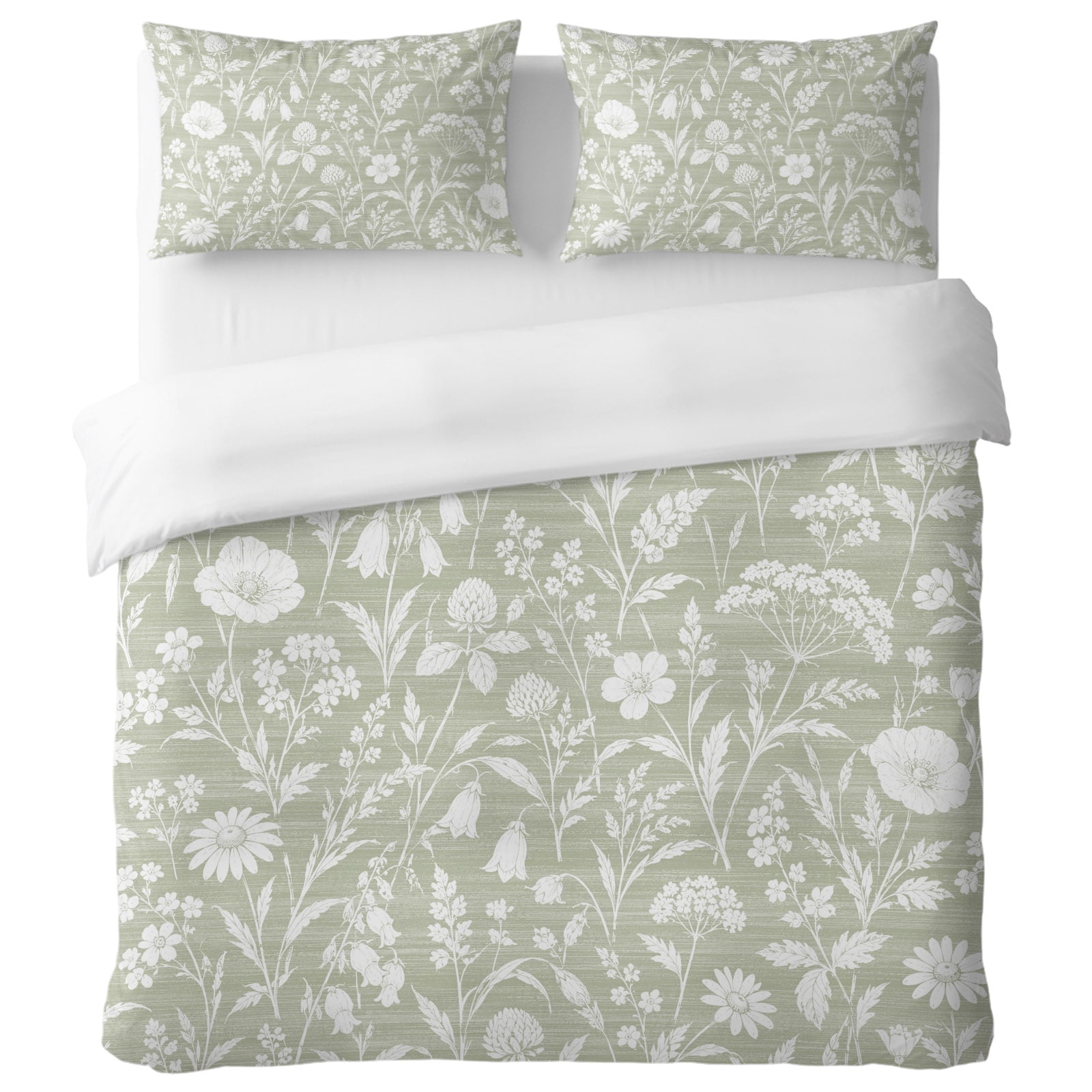 Create Leaf Spring Spring Flower Twin Duvet Cover Set, Botanical Leaf Poppy Floral Stems ...