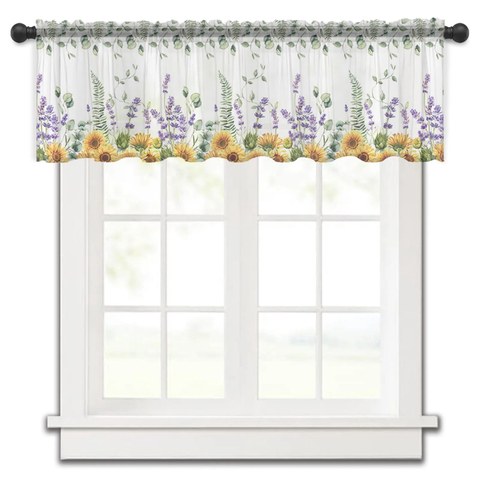 Spring Flower Vanilla Wildflower Rod Pocket Short Curtain Half-Curtain ...