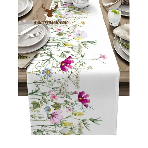 Spring Flower Vanilla Wildflower Table Runner Home Wedding Table Flag Mat Centerpieces Decoration Party Dining Long Tablecloth