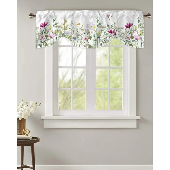Spring Flower Vanilla Wildflower Window Valance Curtain Kitchen Cafe Short Curtains Living Room Tie-Up Valance Curtain