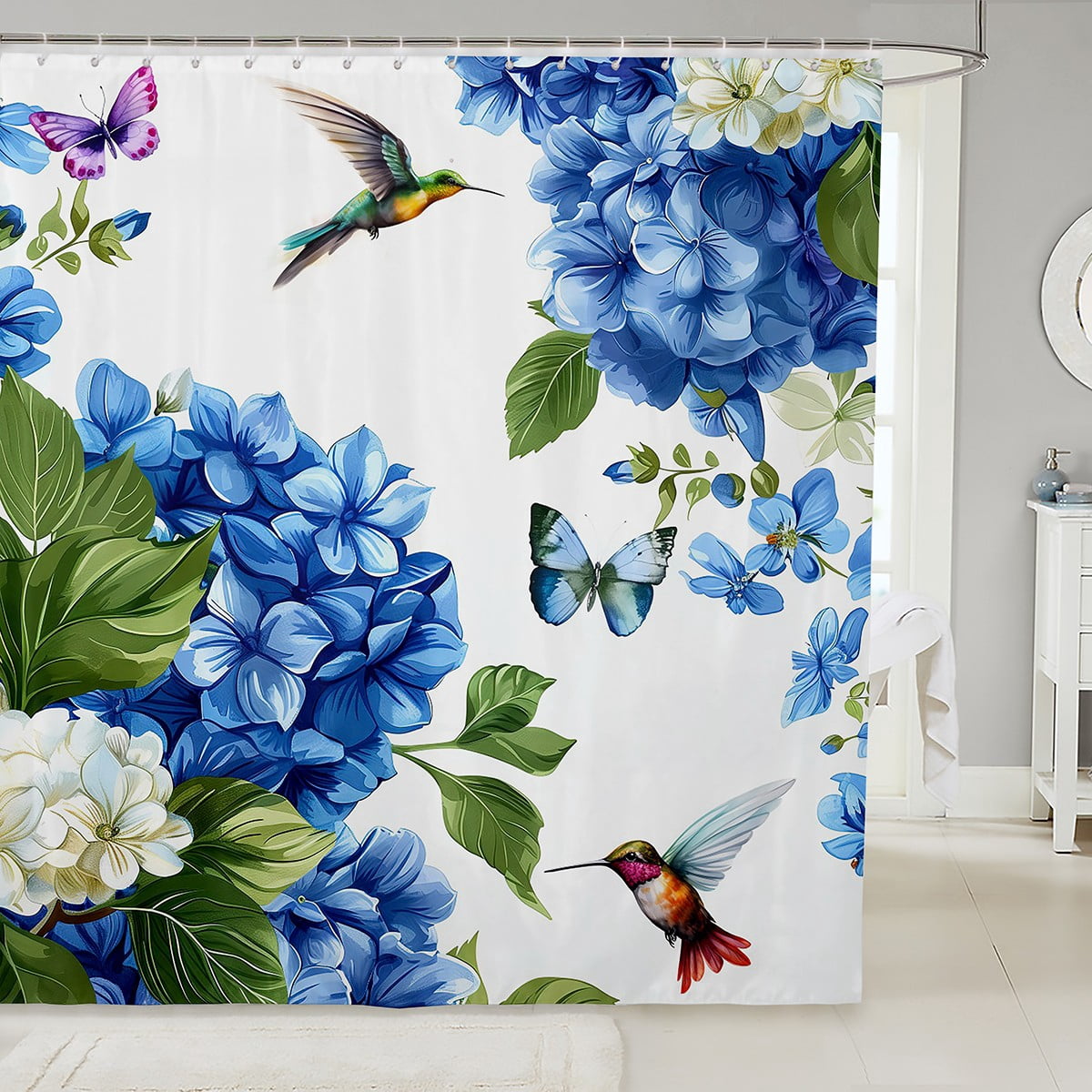 Moutina Hummingbird Floral Shower Curtain - 72x72 Inch, Waterproof Polyester, Spring Summer Bathroom Decor - View #6