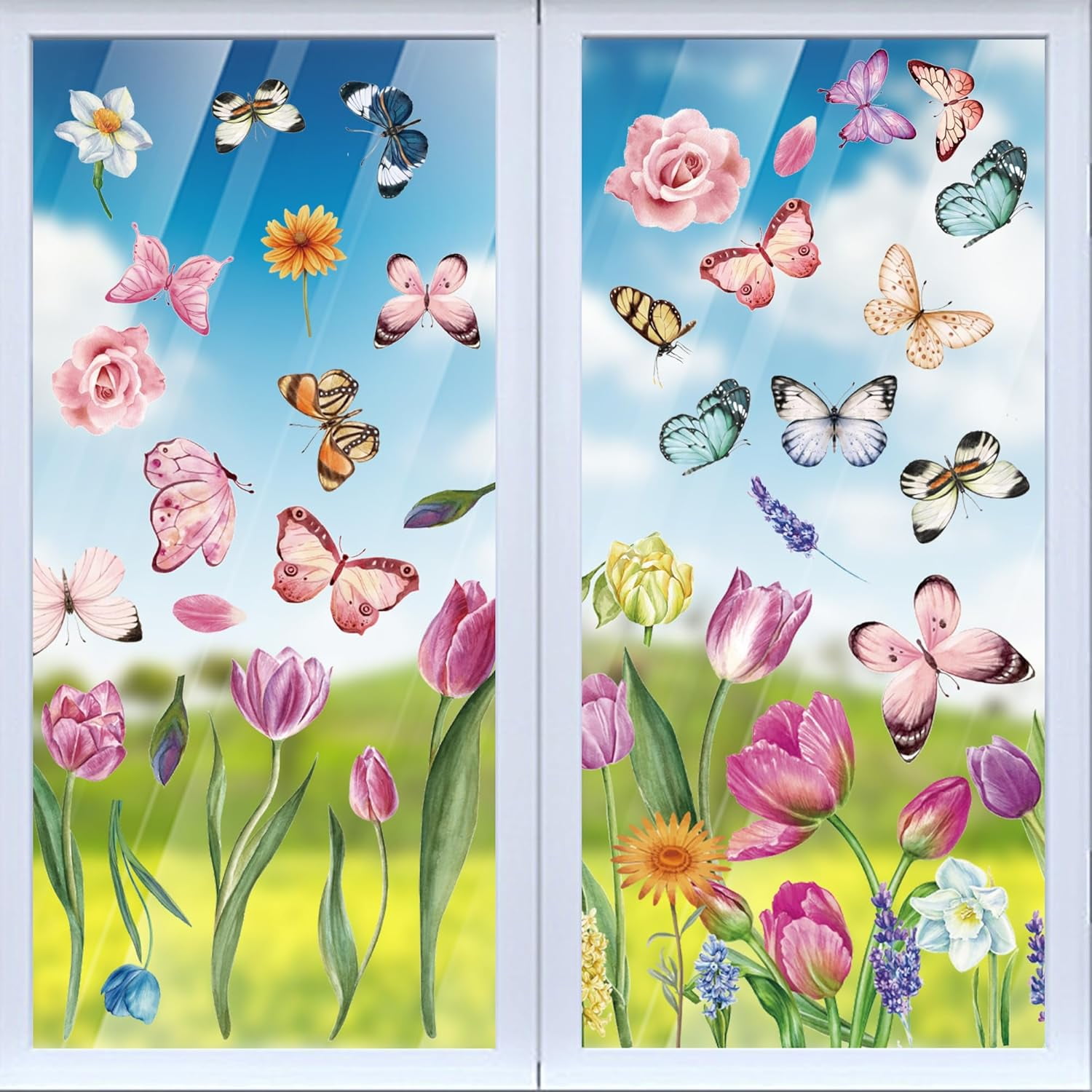 Spring Flower Window Clings Decorations Window Decals Stickers for ...