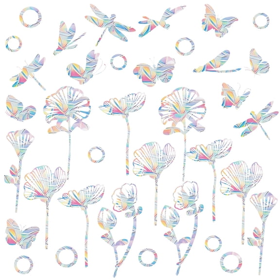 Spring Flower Window Decals for Bird Strikes6 Sheet Spring Rainbow Window Clings Decor to Prevent Bird Strikes for Glass Windows