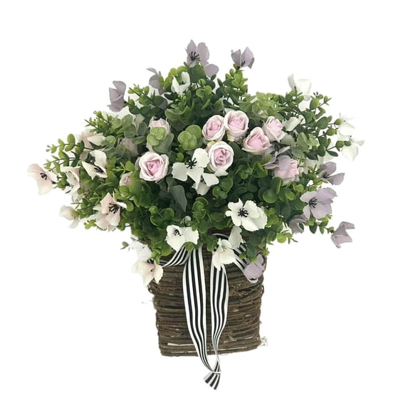 Spring Flower Wreath Artificial Floral Basket Door Hanging For Home Decoration Holiday Props