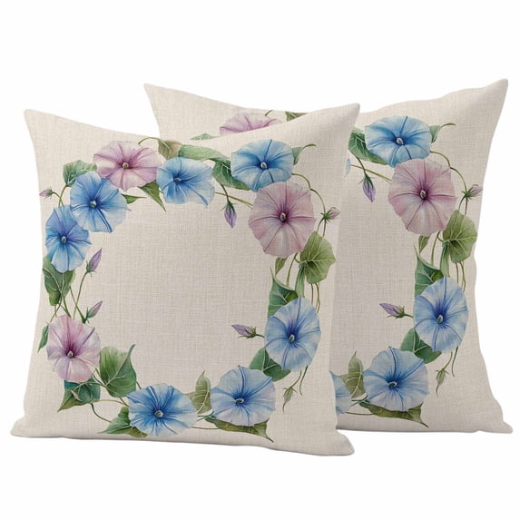 Spring Flower Wreath Pillow Covers 2 Pack Country Watercolor Pink Blue Floral Bud Leaf Pillowcase Waterproof Outdoor Throw Pillow Cover for Patio Garden Square Cushion 26”x26”