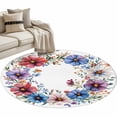 thumbnail image 1 of Spring Flower Wreath Round Area&nbsp;Rug 4ft Country Watercolor Purple Blue Floral Bud Leaf Non-Slip&nbsp;Washable Circle Rugs Soft Felt Indoor Floor Mat for Bedroom Kitchen Living Room Bathroom, 1 of 9