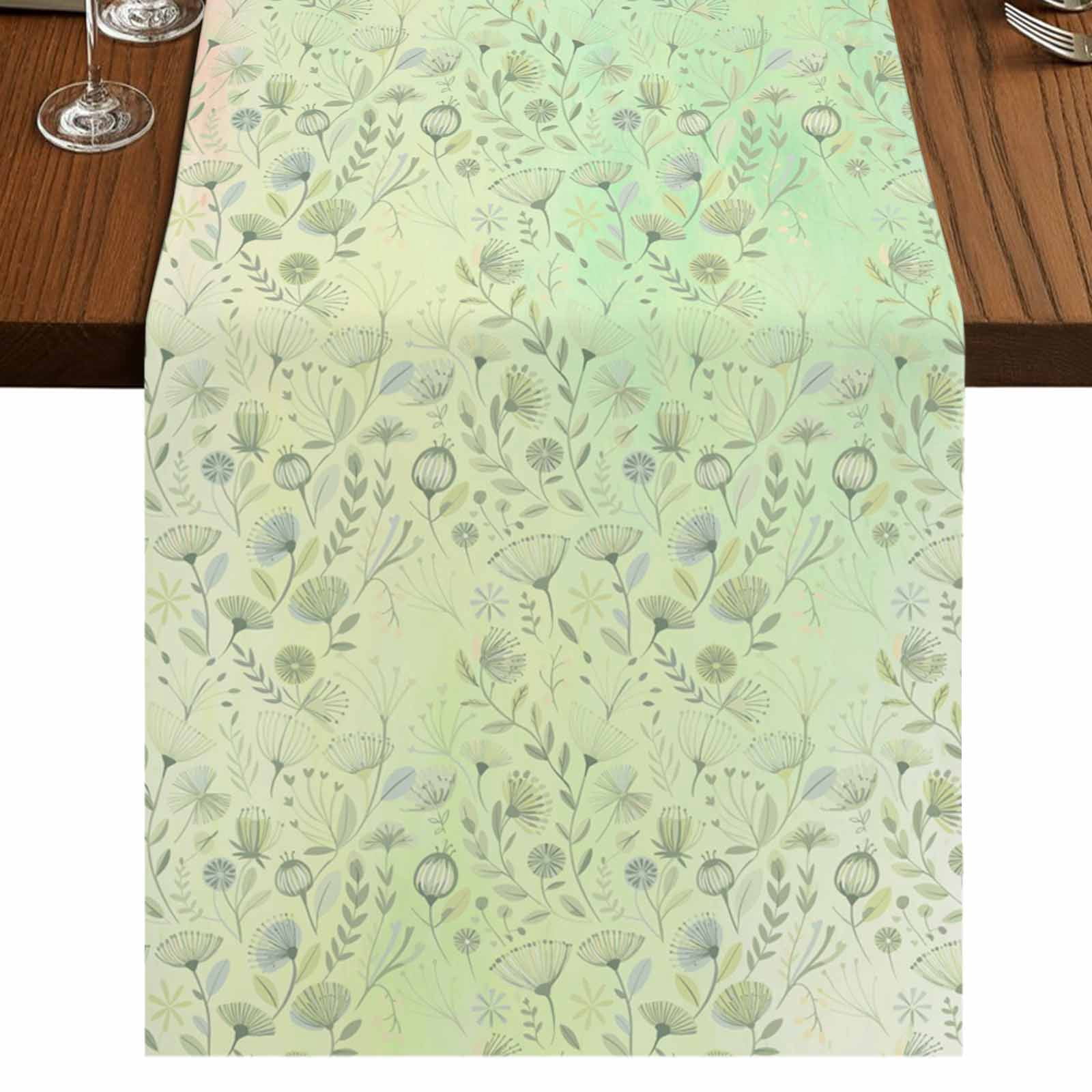 1474 Table Spring Flowers 60 Inch Table Runner, Country Pastoral Botanical Floral ...