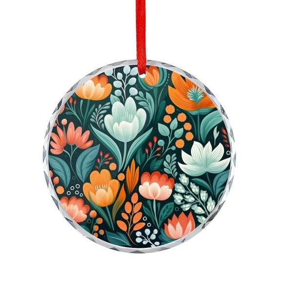 Spring Flowers Abstract Pattern Christmas Ornament Vintage Spring Flower Christmas Tree Glass Ornament Holiday Ornaments Decoration for Home