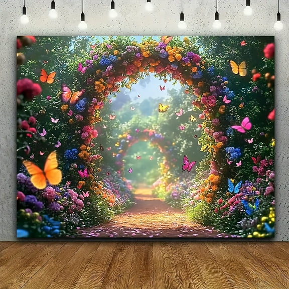 Spring Flowers Arch Backdrop Romantic Fairytale Forest Flower Butterfly Wonderland Arch Door Background Backdrop Girl Kids Birthday Party Decor Photo Photography Banner