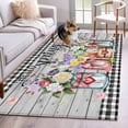 thumbnail image 1 of Spring Flowers Area Rug 4'x6', Farmhouse Black Plaid Wood Grain Washable Non-Slip Rugs, Low Pile Large Carpet for Living Room Bedroom Dining Room Kitchen Office Indoor Mat, 1 of 9