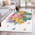 thumbnail image 1 of Spring Flowers Area Rug 4'x6', Watercolor Floral Leaves Butterflies Plant Washable Non-Slip Rugs, Low Pile Large Carpet for Living Room Bedroom Dining Room Kitchen Office Indoor Mat, 1 of 9