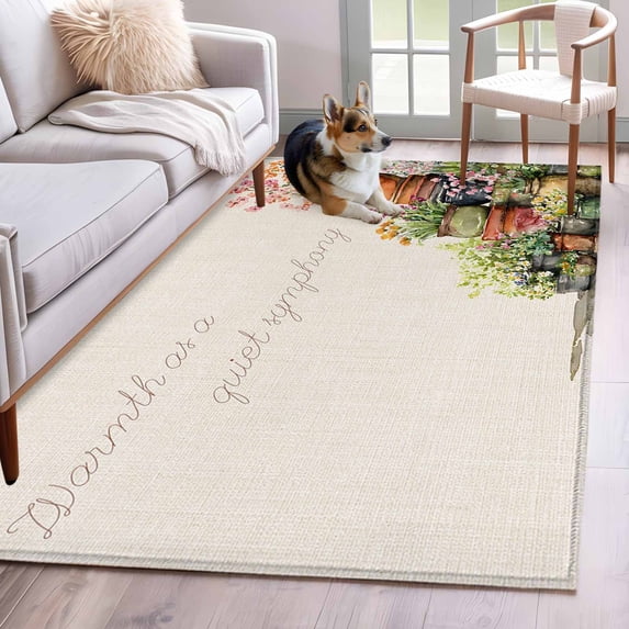 Spring Flowers Area Rugs 3'x5', Washable Small Throw Rugs for Living Room Bedroom, Botanical Blossom Floral Pot Plants Indoor Outdoor Rug Non-Slip Low Pile Carpet Runner Reversible Floor Mats