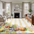 thumbnail image 1 of Spring Flowers Area Rugs 8'x10', Washable Small Throw Rugs for Living Room Patio, Country Botanical Budding Floral Pot Stripes Indoor Outdoor Rug Non-Slip Low Pile Carpet Runner Reversible Floor Mats, 1 of 8