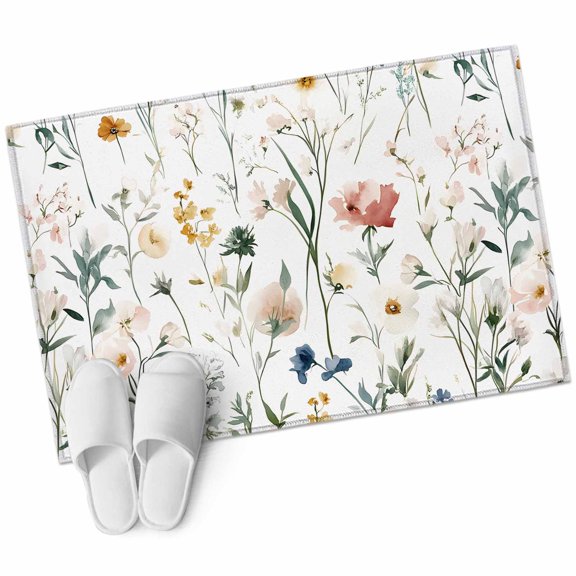 Spring Flowers Area Rug 2x3ft Watercolor Colored Floral Garden Non-Slip Washable Square Rugs Soft Felt Indoor Floor Mat for Bedroom Kitchen Living Room Bathroom