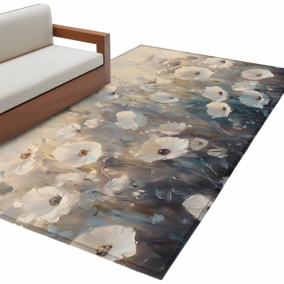 Spring Flowers Area&nbsp;Rug 3x5ft Abstract Watercolor White Floral Non-Slip&nbsp;Washable Square&nbsp;Rugs Soft Felt Indoor Floor Mat for Bedroom Kitchen Living Room Bathroom