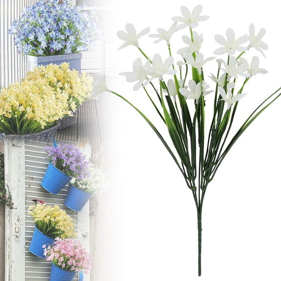 Spring Flowers Artificial, Fake Flowers, 1 Bundle Artificial Flower Bundles Plastic Cemetery Memorial Bouquet for Grave Decorations, Home Table Centerpieces Decorations White