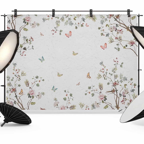 Spring Flowers Backdrop for Photography, Floral Butterfly Tree Leaves Branch Photo Backdrop Portrait Background Party Banner Photo Backgrounds for Studio Booth Props, 10x8ft