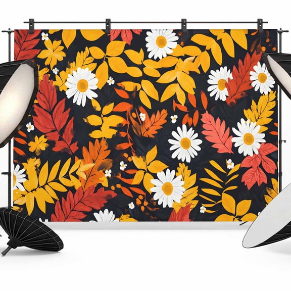 Spring Flowers Backdrop for Photoshoot,Photography Photo Studio Background Wall Backdrop,Orange Red White Daisy Flower Floral Back Drop Banner Panel for Portraits Wedding Party Live Streaming 8x6Ft