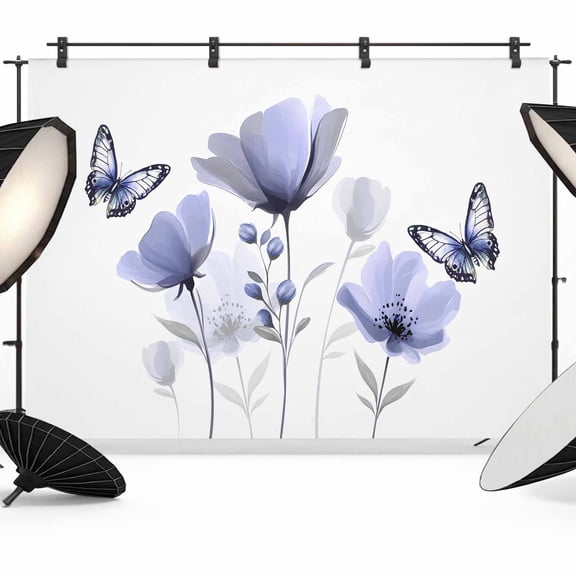Spring Flowers Backdrop for Photoshoot,Photography Photo Studio Background Wall Backdrop,Pastoral Purple Butterfly Floral Plants Back Drop Banner Panel for Portraits Wedding Live Streaming 7x5Ft