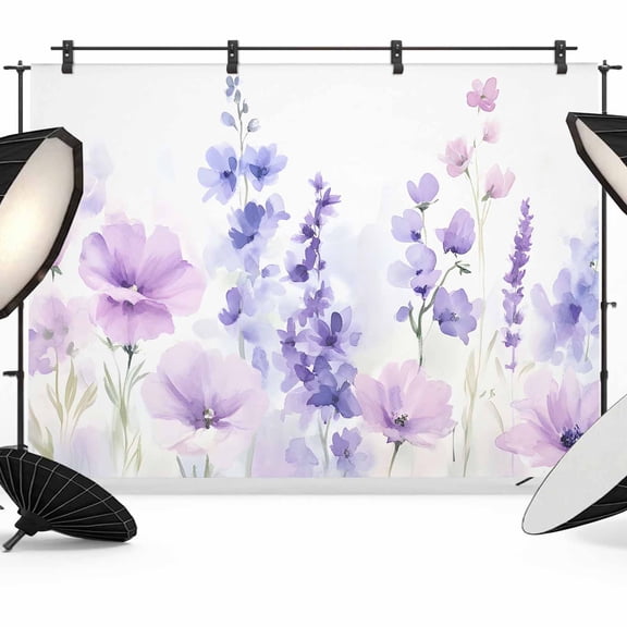 Spring Flowers Backdrop for Photoshoot,Photography Photo Studio Background Wall Backdrop,Watercolor Idyllic Lavender Purple Plant Back Drop Banner Panel for Portraits Wedding Live Streaming 8x6Ft