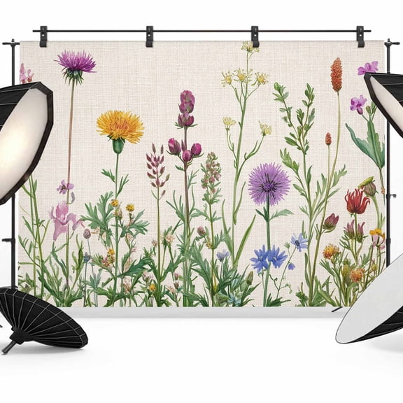 Spring Flowers Backdrop for Photoshoot, Photography Photo Studio Background Wall Backdrop, Wild Floral Herb Botanical Back Drop Banner Panel for Portraits Wedding Party Live Streaming Decor 8x6Ft