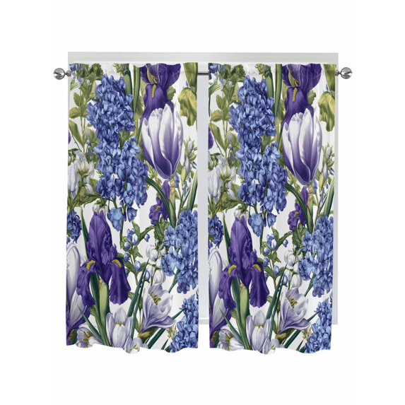 Spring Flowers Bathroom Window Curtain, Purple Hydrangea Orchid Floral Country Light Filtering Coffee Kitchen Curtains, Bedroom Living Room Curtains 2 Panel 84"x63"