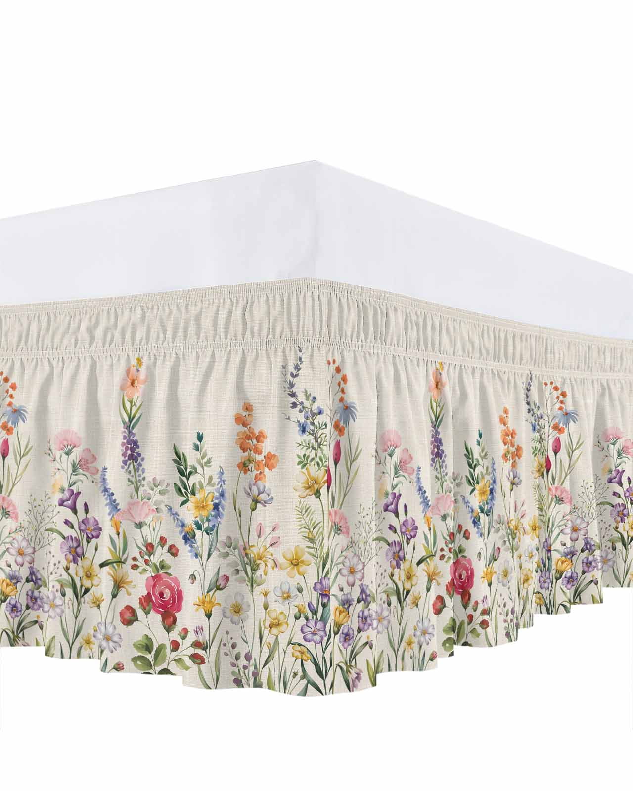 Spring Flowers Bed Skirt King Size 18 Inch Drop, Vintage Red Blue ...