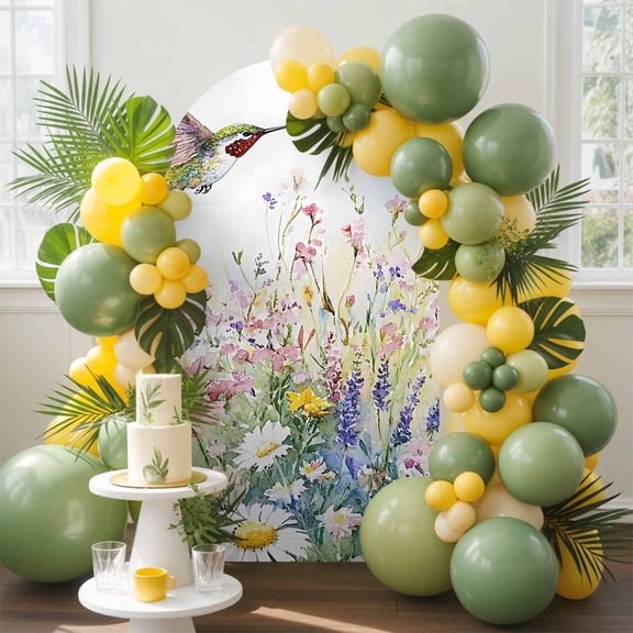 Spring Flowers Bird Arch Backdrop Cover, 6FT, Oil Painting Flower Watercolor Spandex Arch Covers Double-Sided Backdrop for Wedding Birthday Party Photo Background Decoration