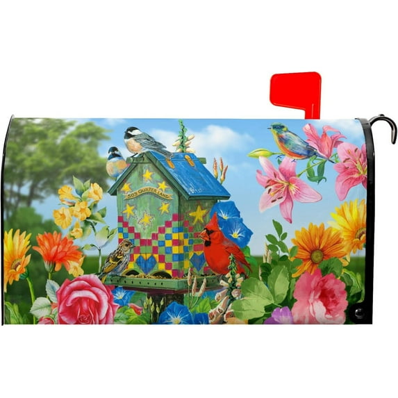 Spring Flowers Birds Mailbox Cover Magnetic Standard Size 18X21 Inch Waterproof Rustic Flowers Mailbox Covers Magnetic Spring Mailbox Wraps Post Letter Box Outdoor Decor for Home Garden Yard