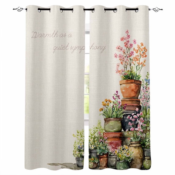 Spring Flowers Blackout Curtains 63 Inches Long, Botanical Blossom Floral Pot Plants Thermal Insulated Black Out Curtains, Darkening Window Curtain Drapes for Bedroom Living Room 42"x63" 2 Panels
