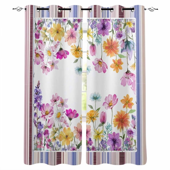 Spring Flowers Blackout Curtains 96 Inch Length 2 Panels Set, Farmhouse Floral Botanical Elegant Full Shading Curtains for Windows, Blackout Curtains for Bedroom Living Room 52"x96"