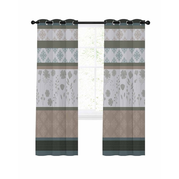 Spring Flowers Blackout Curtains for Bedroom Living Room, Brown Blue Floral Country Farm Style Stripes 39 In Long Thermal Insulated Room Darkening Drapes Grommet Window Treatments, 27.5 x 39 In