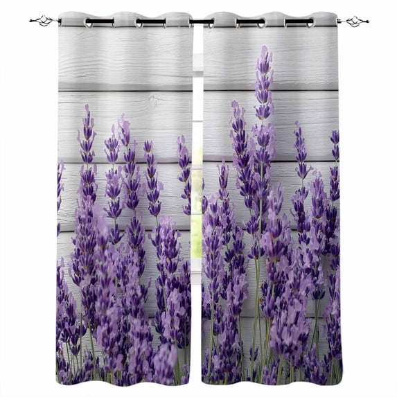 Spring Flowers Blackout Curtains for Bedroom Living Room Darkening Curtains 54 Inch Long Country Botanical Floral Wooden Grain Short Curtain for Small Window Treatment Grommet Drapes 52"x54"x2