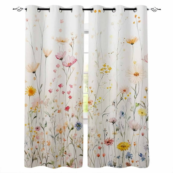 Spring Flowers Blackout Curtains for Bedroom Living Room Darkening Curtains 54 Inch Long Watercolor Wildflowers Farmhouse Floral Short Curtain for Small Window Treatment Grommet Drapes 42"x54"x2