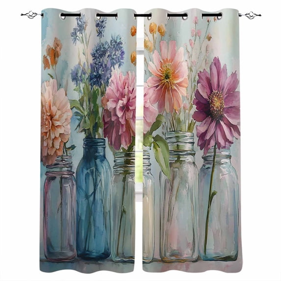 Spring Flowers Blackout Curtains for Bedroom Living Room Darkening Curtains 84 Inch Length 2 Panels Set Farmhouse Watercolor Floral Leaves Window Curtain Window Treatment Grommet Drapes 52"x84"