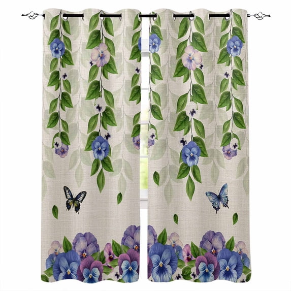 Spring Flowers Blackout Curtains for Bedroom Living Room Darkening Curtains 90 Inch Summer Vintage Botanical Butterfly Black Out Window Curtain Privacy Window Treatment Grommet Drapes 52"x90"x2