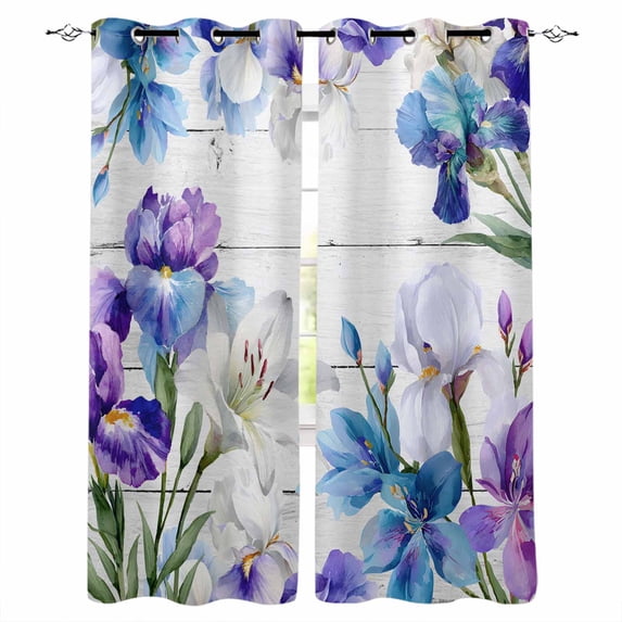 Spring Flowers Blackout Curtains for Bedroom Living Room Darkening Curtains 90 Inch Watercolor Garden Florals Wooden Grain Black Out Window Curtain Privacy Window Treatment Grommet Drapes 52"x90"x2