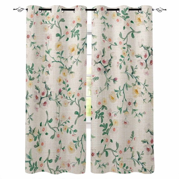 Spring Flowers Blackout Curtains for Bedroom Living Room Darkening Curtains 96 Inches Long Yellow Pink Floral Leaves Vintage Country Plants Window Curtain 2 Panels Set Window Treatment Drapes 52"x96"