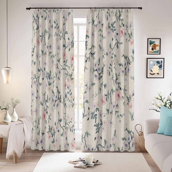 Spring Flowers Blackout Curtains for Bedroom/Living Room, Pinch Pleated Black Out Curtains, Blue Pink Floral Leaves Farmhouse Vintage Plants Room Darkening Window Drapes with Hooks 2 Panels, 39"x70"
