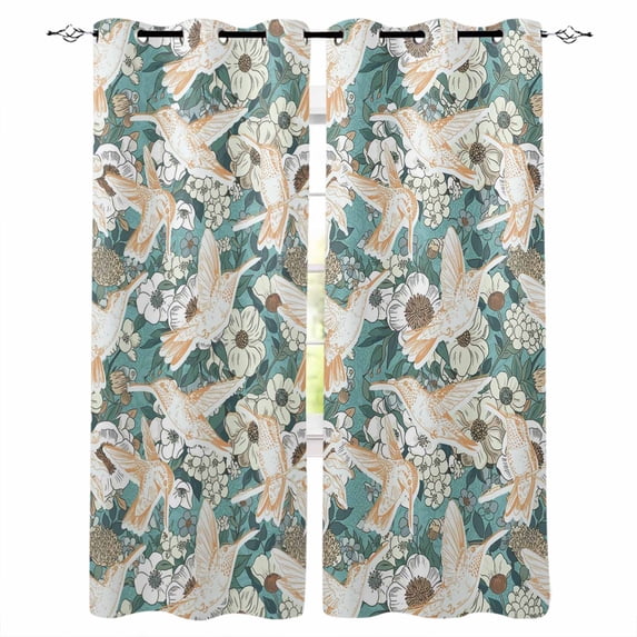 Spring Flowers Blackout Curtains for Bedroom, Thermal Insulated Drapes, Vintage Chic Botanical Florals Birds Black Out Curtains 63 Inch Long Room Darkening Kitchen Curtains 42"x63" 2 Panels