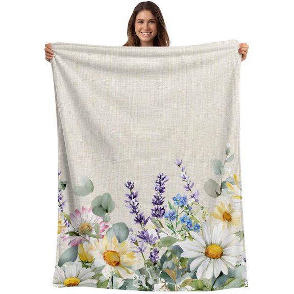 Spring Flowers Blanket Soft Cozy Warm Throw Blanket for Couch, Plush Fuzzy Flannel Fleece Blankets for Sofa, Farmhouse Botanical Floral Wildflowers Bed Blankets Lightweight Gifts for Women, 40"x50"
